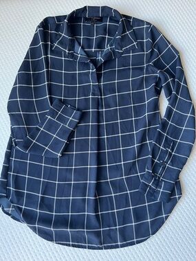 Banana Republic Navy Blue Windowpane Boyfriend Fit Shirt Sz S Back Button Down